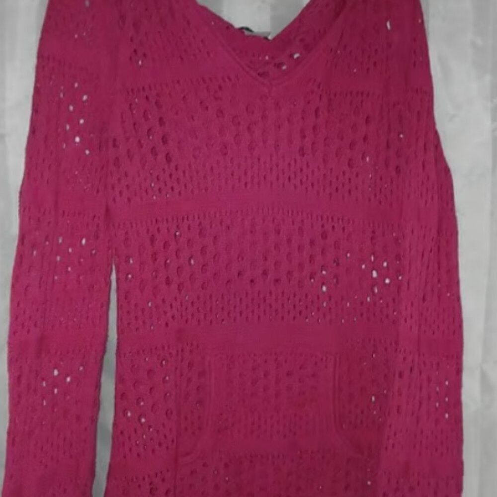 Venus Hot Pink Crochet Hooded Pull Over Sweater Size L